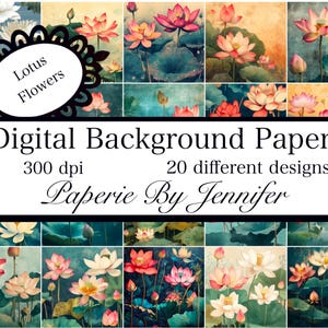 Lotusbloem achtergronden 20 ontwerpen Instant Download lotuskaart achtergrond afdrukbare plakboekpapier waterlelie afbeeldingen achtergrond