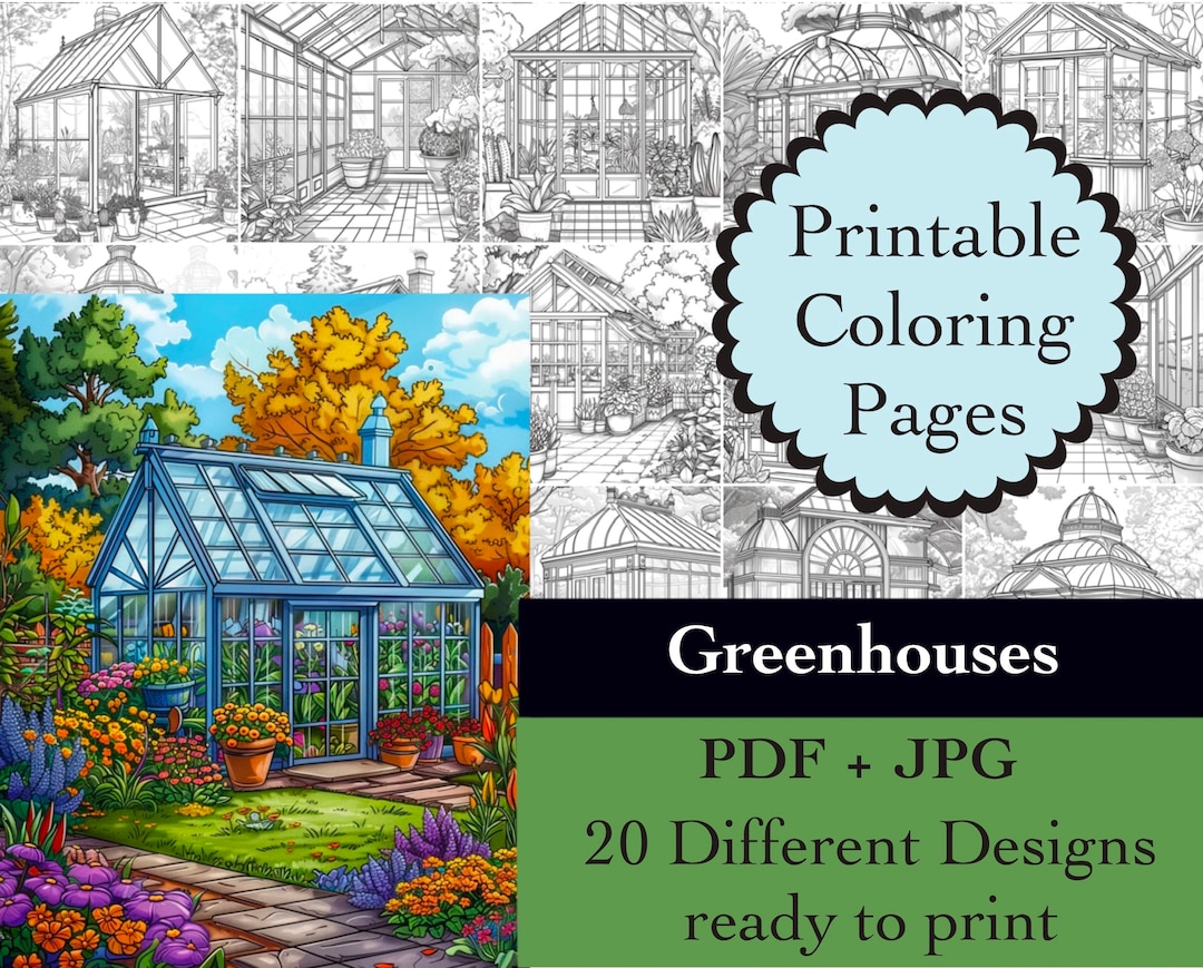 Greenhouses Coloring Book 20 Coloring Pages Instant Download Gardening