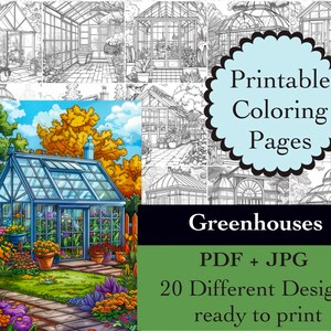 Greenhouses Coloring Book 20 Coloring Pages Instant Download Gardening Printable Papers Coloring ...