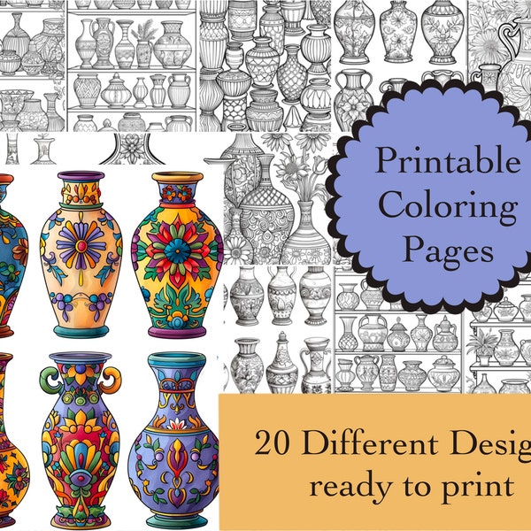 Pottery Coloring Book 20 Coloring Pages Instant Download Pottery Printable Papers Coloring Book Images Pottery Vases Designs Line Art