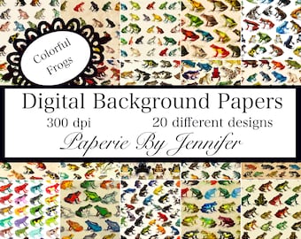 Sfondi colorati rana 20 disegni Download istantaneo Sfondo carta rana Documenti stampabili per album Immagini di carta anfibio