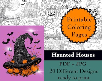 Halloween Coloring Book: Spooky Scenes, Printable Art (Digital Download)