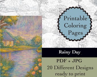 Rainy Day Coloring Book: 20 Printable Rain Scene Pages (Digital Download)