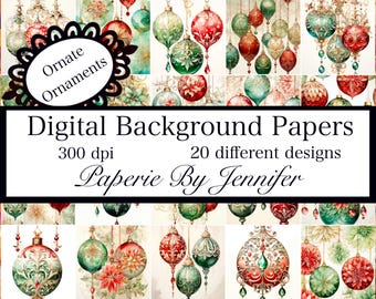 Ornate Christmas Ornaments: Vintage Scrapbook Paper (Digital Download)