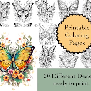 Butterfly Coloring Book 20 Butterfly Coloring Pages Instant Download Butterfly Printable Papers Coloring Book Images Butterfly Line Art