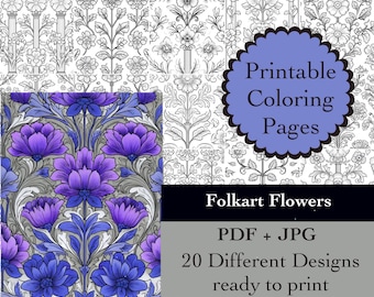 Livre de coloriage floral art folklorique : 20 motifs floraux imprimables (téléchargement PDF