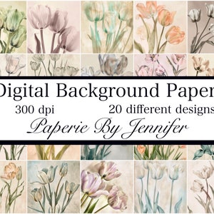 Vintage Tulips Backgrounds 20 Designs Vintage Tulips Digital Papers Instant Download Printable Clipart Images Flowers Junk Journal Paper