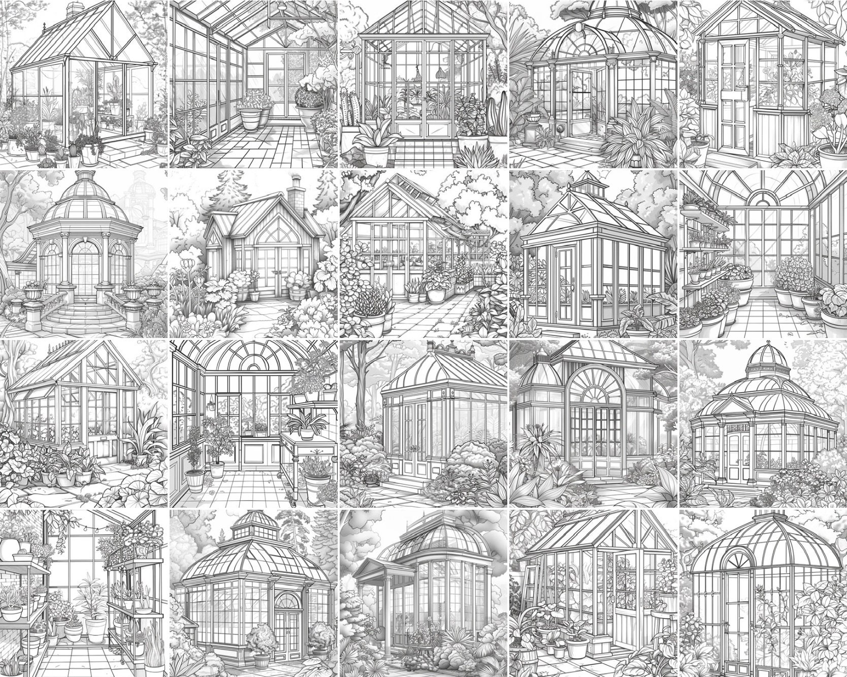 Greenhouses Coloring Book 20 Coloring Pages Instant Download Gardening Printable Papers Coloring ...
