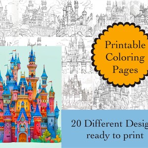 Castles Coloring Book 20 Castle Coloring Pages Instant Download Castle Printable Papers Castle Scene Line Art Images