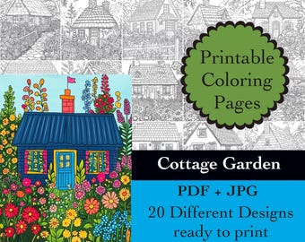 Cottage Garden Coloring Book 20 Coloring Pages Instant Download English Garden Printable Papers Coloring Book Images Garden Line Art JPG PDF