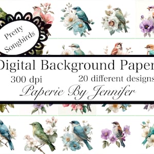 Joli oiseaux chanteurs arrière-plans 20 modèles vintage oiseaux papiers numériques Téléchargement instantané images clipart imprimables nichoirs papier journal indésirable