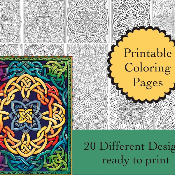 Celtic Design Coloring Book 20 Coloring Pages Instant Download Celtic Printable Papers Coloring Book Images Celtic Designs Line Art
