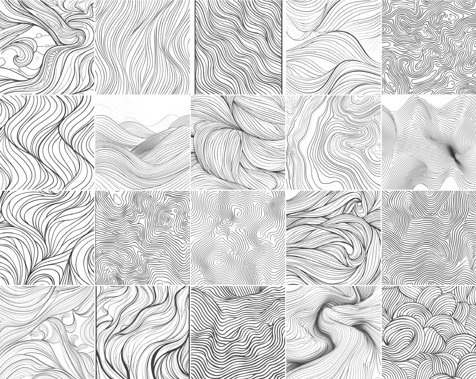 Wavy Pattern For Coloring In Abstract Wavy Line Art Coloring Book: 20 Printable Geometric Designs ...