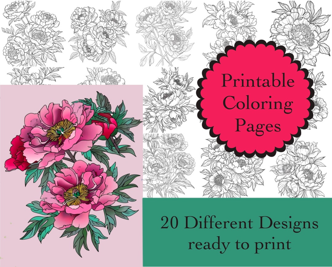 Peony Flowers Coloring Book 20 Peony Coloring Pages Instant Download ...