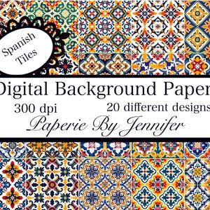 Spaanse tegelprints 20 ontwerpen bloempatronen Instant download bloemtegelachtergrond Afdrukbare bloemenachtergronden voor kaartmakers