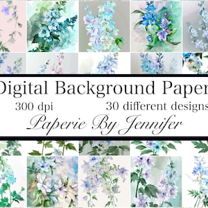 Vintage Delphiniums Backgrounds 30 Designs Vintage Delphiniums Digital Papers Instant Download Printable Clipart Flowers Junk Journal Paper