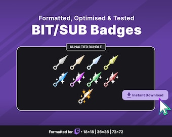 Twitch Bit Badges | Sub Badges | Ranked Tiered Kunai | Twitch Graphic