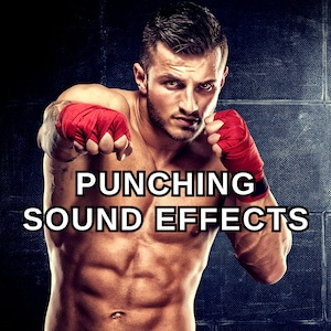 May include: A man wearing red boxing wraps punches with his right hand. The image is captioned "Punching Sound Effects".