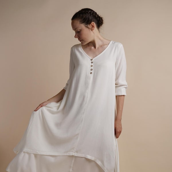 Layered Dress White Floaty Comfortable Feminine Dress One Size