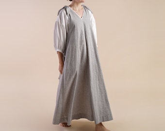 Linen Pinafore Dress A-Line Loose Fitting Vee Neck Grey Country Clothing