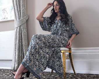 Kaftan Dress | Siobhan Blue Paisley Kaftan with Butterfly Sleeves