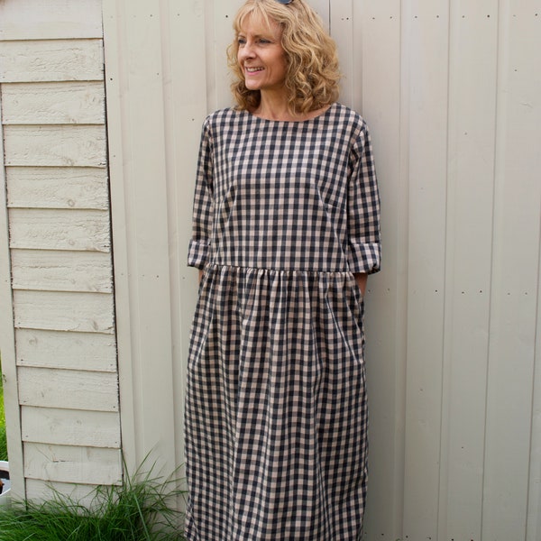 Gingham Baumwolle Karo One of a Kind Kleid Harriette Relaxed fit V-Ausschnitt Kleid