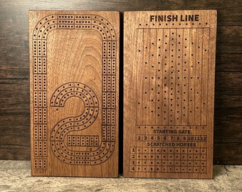 Two Games in One! Horse Racing Dice Game, Personalized Cribbage Board