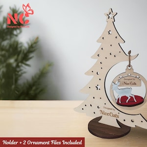 File di taglio laser per porta ornamenti per albero di Natale - Supporto per espositore per ornamenti 3D personalizzato SVG, regalo personalizzato, file CNC per decorazioni natalizie