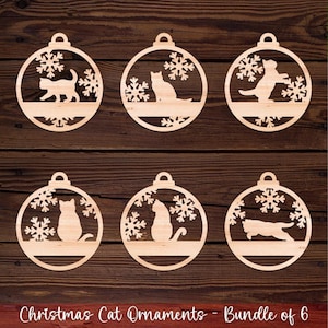 Ornements de Noël chat SVG - fichiers décoratifs personnalisés découpés au laser, cadeau de vacances unique pour les amoureux des chats, lot d'ornements chat personnalisé
