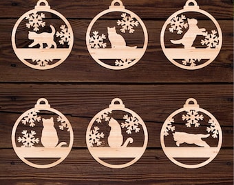 Cat Christmas Ornaments SVG - Custom Laser Cut Tree Decor Files, Unique Holiday Gift for Cat Lovers, Personalized Cat Ornament Bundle