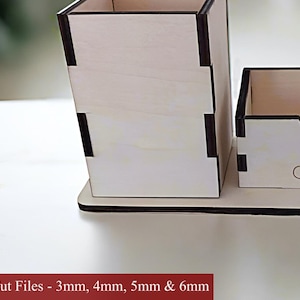 Lasergesneden bestanden voor pen- en visitekaartjehouder – Desk Organizer Box SVG, gepersonaliseerd kantoorcadeau, Glowforge DXF, CNC-klaar houten bureaudecor