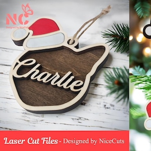 Ornement de Noël chat fichiers découpés au laser SVG - décoration d'arbre commémorative pour animal de compagnie personnalisée, fichier CNC personnalisé pour amoureux des chats cadeau