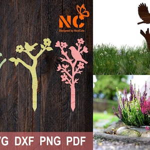 Garten Stakes Bundle - Vogel Blumendekor Laser Cut SVG
