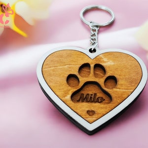 Hart sleutelhanger pootafdruk laser SVG - aangepaste gegraveerde cadeaus voor hondenliefhebber, gepersonaliseerde kerstornament lasergesneden bestanden