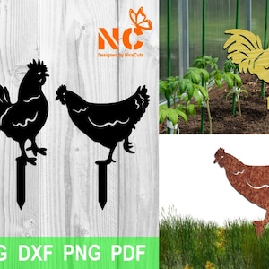 Rustic Chicken Rooster Laser Cut Stakes, Farmhouse Laser SVG