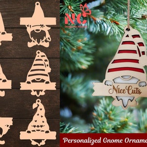 Personalisierte Weihnachtszwerg Ornamente SVG Bundle - Gnom Laser Cut Dateien, Benutzerdefiniertes Namensschild, Feiertags Baum Dekor, Weihnachtsgeschenkanhänger