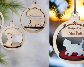 Cat Christmas Ornaments SVG - Custom 3D Laser Cut Files, Personalized Cat Lover Gifts, Unique Holiday Decor CNC Designs