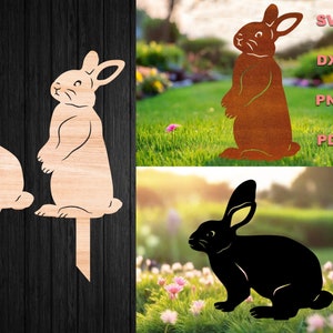 Kaninchen Garten Stakes Zeichen SVG - Osterhase Laser geschnitten Dateien, rustikale Yard Art, Sommer Outdoor Dekor, CNC Dateien, DXF