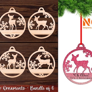 Bundle SVG ornement cerf - fichiers découpés au laser pour Noël | Cadeaux personnalisés | Glowforge, laser prêt, décorations de Noël personnalisées