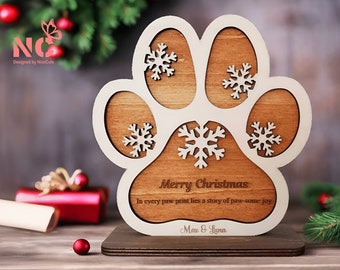 Paw Print Sign Laser Cut Files for Christmas - Personalized SVG Gift for Dog & Cat Lovers, Custom Pet Memorial Gift, Digital Download