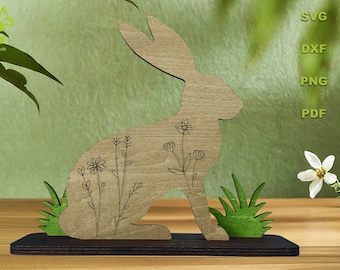 Easter Laser Cut File - Floral Bunny SVG - 3D Plaque - Gifts