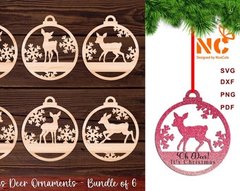 Deer Ornament SVG Bundle - Laser Cut Files for Christmas | Personalized Gifts | Glowforge, Laser Ready, Custom Holiday Ornaments
