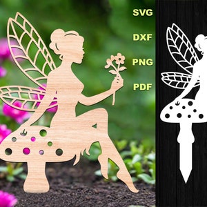 Feenpilz Gartenstecker SVG - Laser geschnitten Dateien, rustikale Hof Dekoration, Outdoor Pflanzen Marker CNC Datei