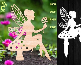 Fairy Mushroom Garden Stake Sign SVG - Laser Cut Files, Rustic Yard Decor, Outdoor Plant Marker CNC File