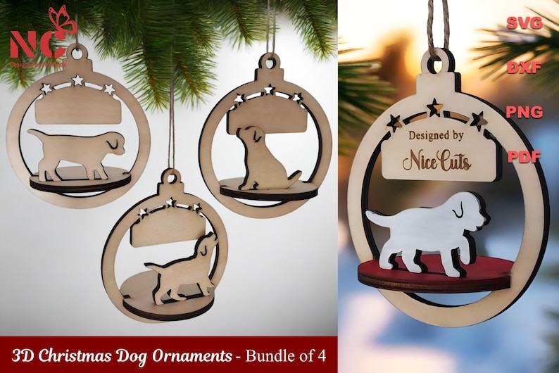 3D Dog Ornaments SVG Bundle Custom Christmas Laser Cut Files for Pet