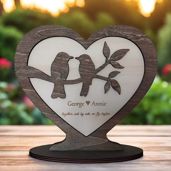 Romantic Couple Laser Cut Ready, Personalized Love Birds Sign SVG - Custom Laser Files for Wedding, Anniversary Gifts, Rustic Home Decor