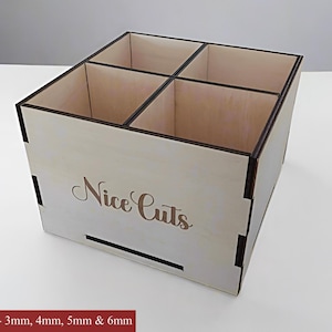 Modèle SVG d'organisateur de bureau découpé au laser - boîte porte-stylo 4 compartiments avec séparateurs amovibles, caisse de rangement - fichiers DXF Glowforge CNC