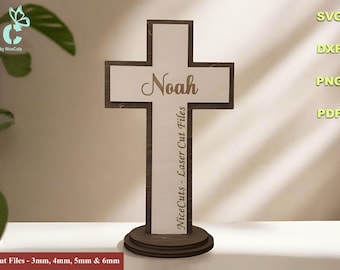 Cross Stand Laser Cut Files - Christian Religious Decor SVG, Custom Wooden Display, Personalized Christmas Faith Gift, Easter CNC Files