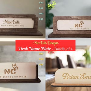 Pacchetto SVG targhetta per scrivania - File tagliati al laser personalizzati, decorazioni per ufficio personalizzate, regalo organizer per scrivania, targhette con nome a strati uniche