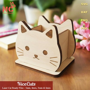 Portapenne a forma di gatto (Lasercut SVG) - Organizer da scrivania personalizzato, regalo per amanti dei gatti - Arredamento per ufficio